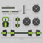 SPORTNOW 6-in-1 Multifunction Gym Weight Set, 20kg Total, Made of Plastic and Sand, 125x18x18 cm, Green