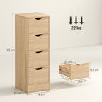 Space-Saving Bathroom Cabinet with 4 Drawers and Carved Handles in Nordic Style, 29x29x83 cm, Natural Wood