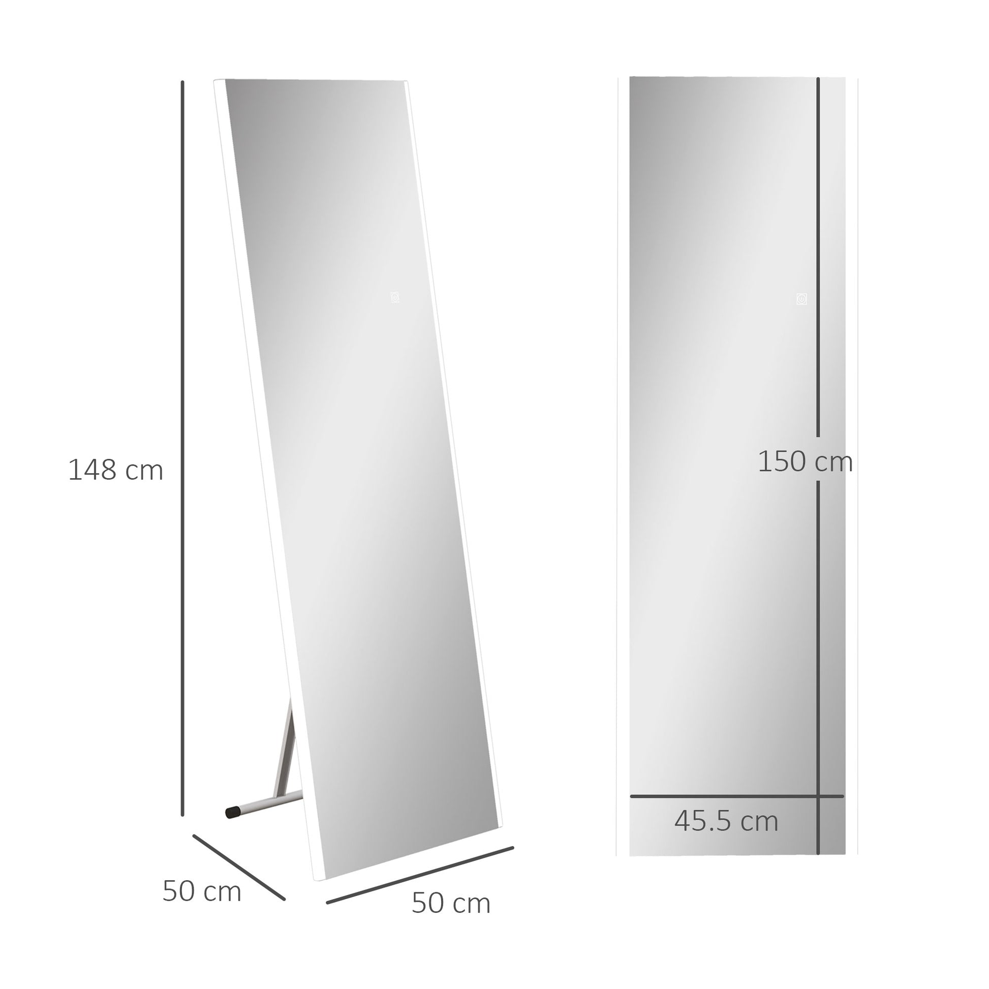 Homcom 3 -colored ground mirror and adjustable brightness, in tempered glass and steel, 50x50x148 cm, white - Borgè