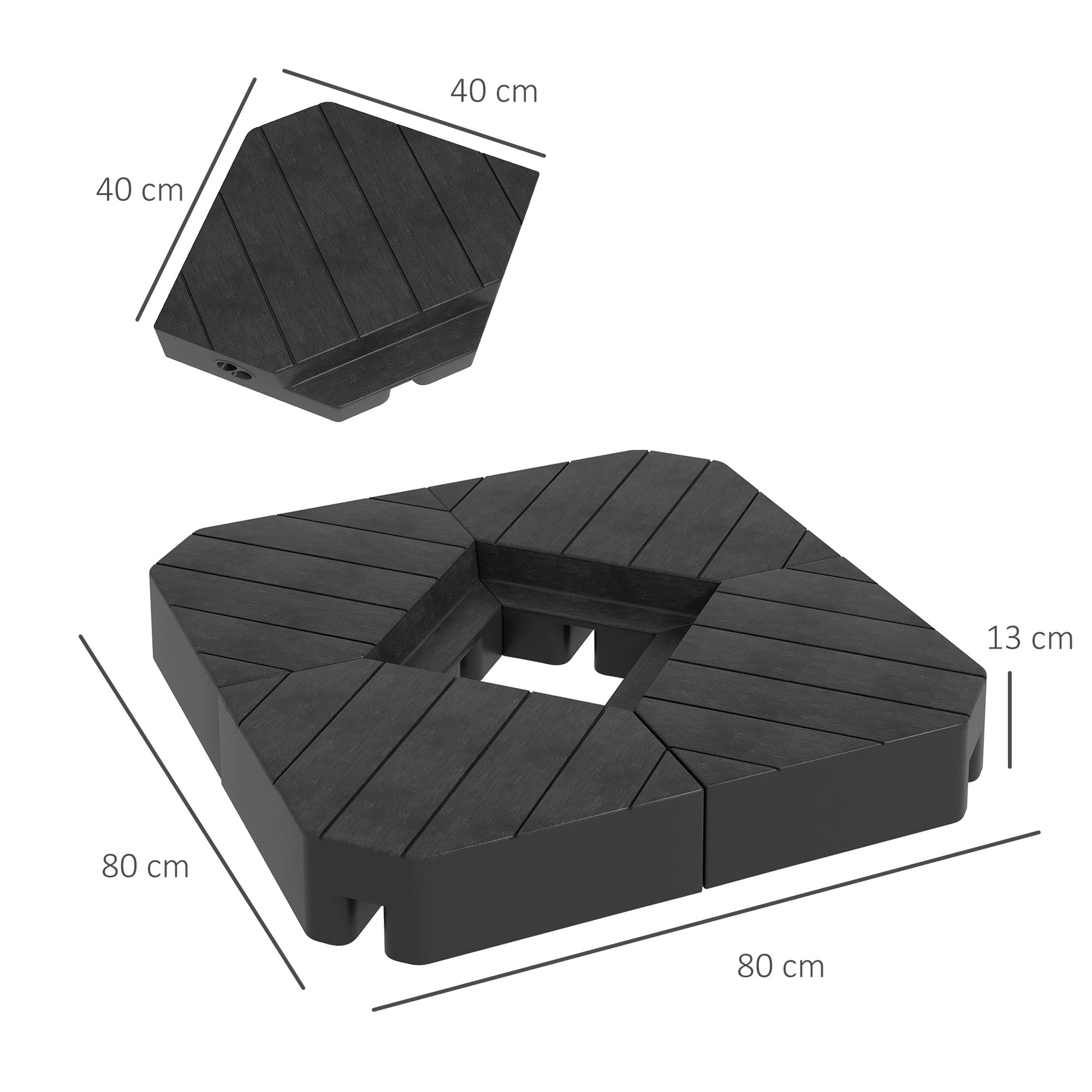 Set of 4 Base Tiles for Arm Umbrella Fillable with Water or Sand up to 80 kg, Black