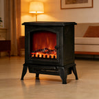 Portable Electric Fireplace 1000W/2000W with Flame Effect, ABS and Tempered Glass, 36.5x24x45.5 cm, Black