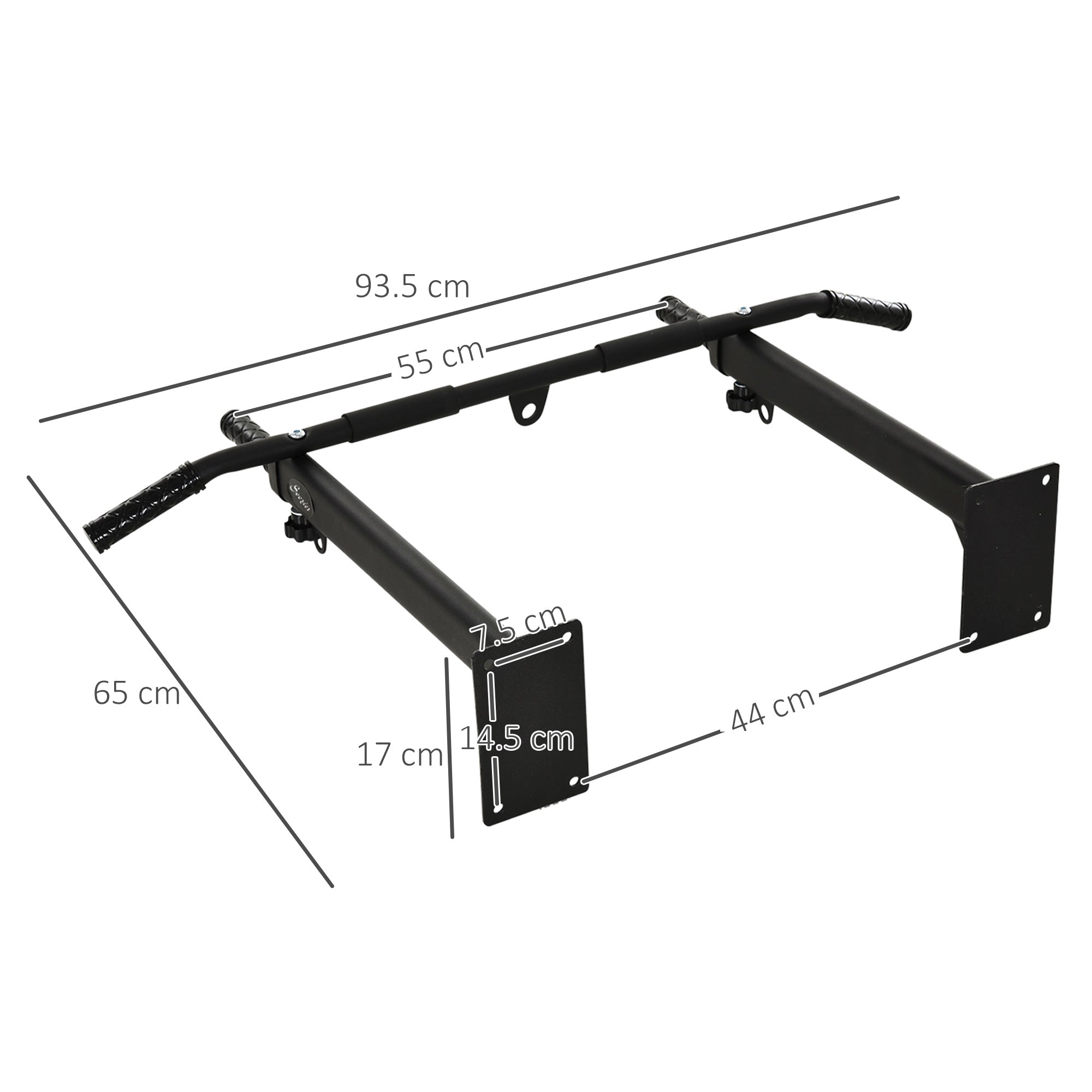 HOMCOM 2 in 1 Wall Pull-Up Bar with 3 Different Handles, Steel, 93.5x65x17 cm, Black - Borgè