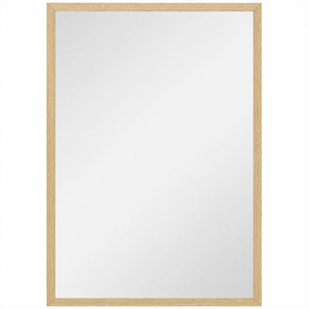 HOMCOM Rectangular Wall Mirror with Hooks, Glass and MDF Wall Mirror, 50x70 cm, Wood Color