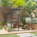 Outsunny Polycarbonate and Aluminum Greenhouse with Opening Window and Sliding Door, 190x253x199 cm, Dark Gray