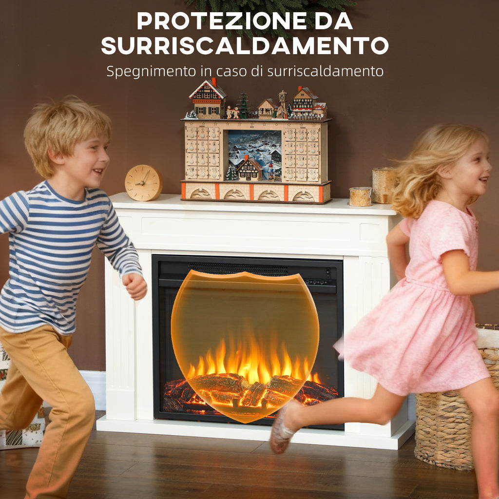 Electric Fireplace with 5 Flame Levels, Remote Control and Timer, 98x23.5x69.5 cm, Black and White