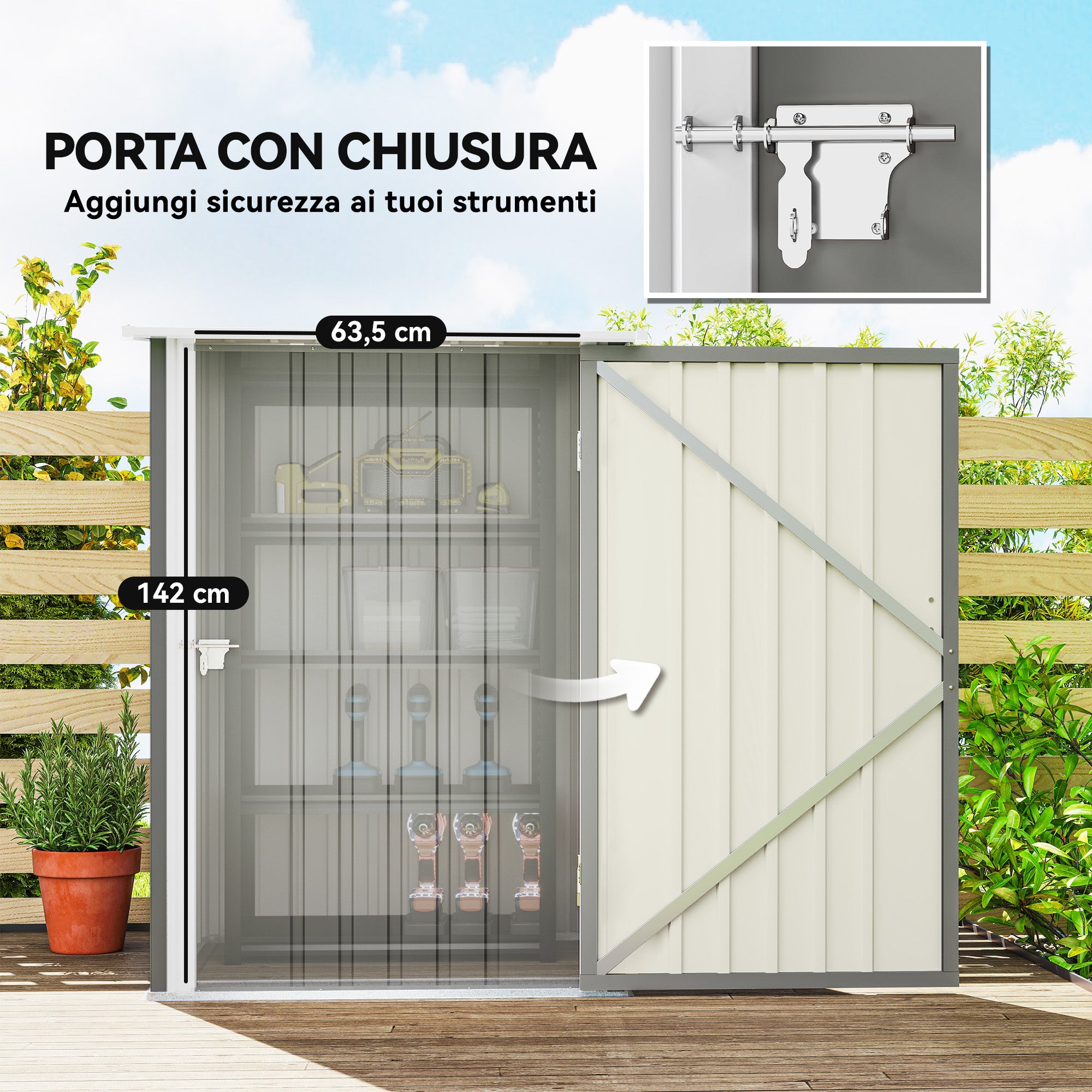 Galvanized Steel Garden Shed with Hinged Door, 100x104x160 cm, Light Grey