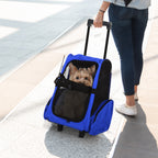 2-in-1 Dog and Cat Carrier Backpack with Side Pockets, Telescopic Handle and Wheels, 42x25x55cm, Blue