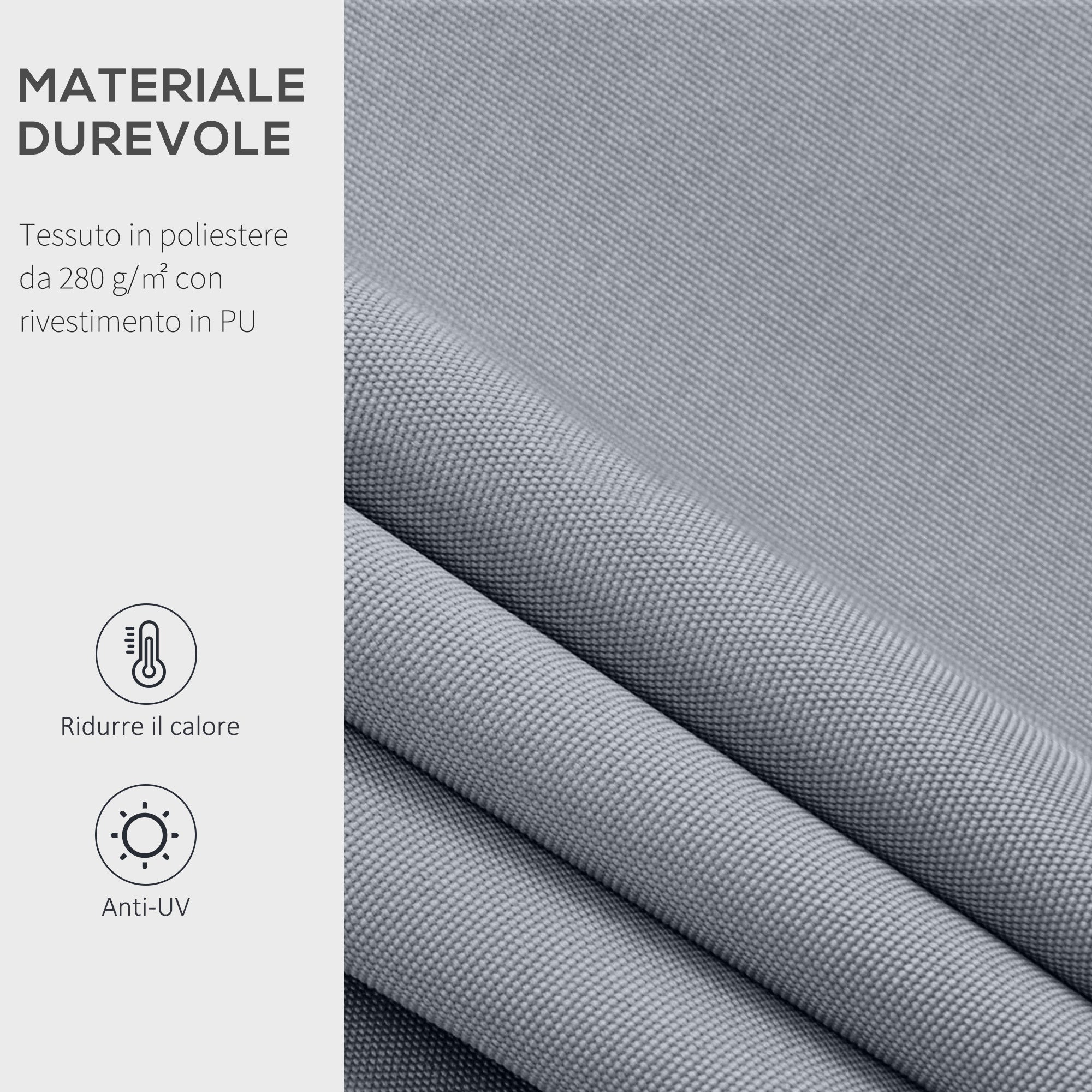 Manually Roll Up Outdoor Awning in Aluminum and Polyester, 2.5x2 m, Gray and White