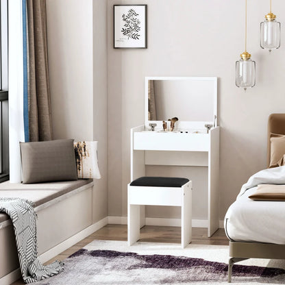 Vanity Make-up Table with  Stool and White Mirror