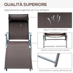 Folding Garden Lounger with Cushion, 7-Reclining Backrest, 137x63.5x100.5cm, Brown