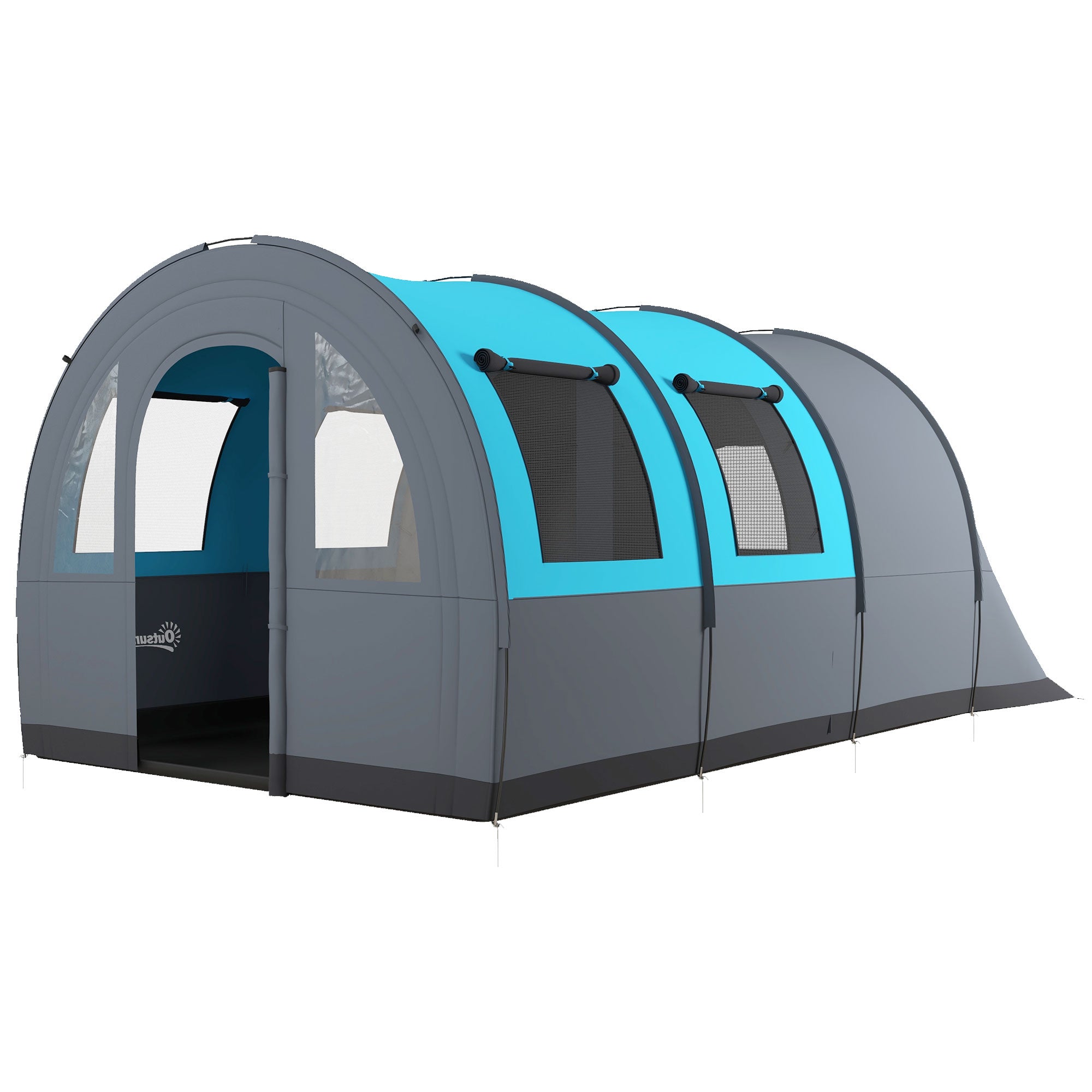 Outsunny Waterproof 5-Person Camping Tent with Night and Day Area, in Polyester, 480x260x200 cm, Gray and Blue - Borgè