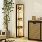 Floor Lamp with 5 Shelves and LED Light, 3 Brightness Levels and Foot Switch, Black