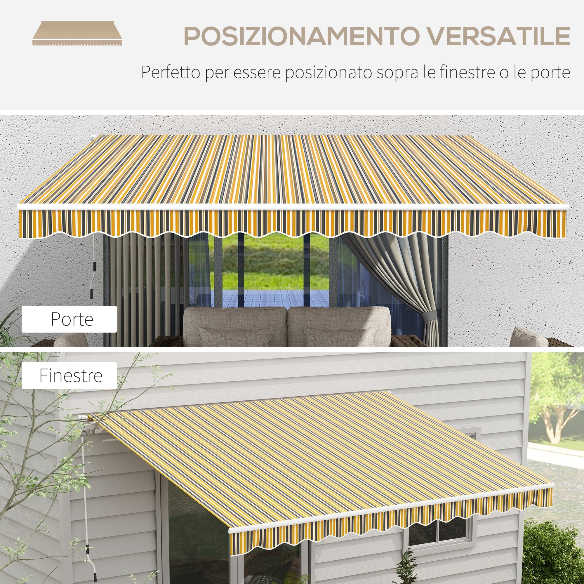 Outdoor Awning with Crank Arms, 350x250 cm, Yellow