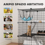 PawHut Cat Cage, Customizable 3-Tier Enclosure, 105cm, Black