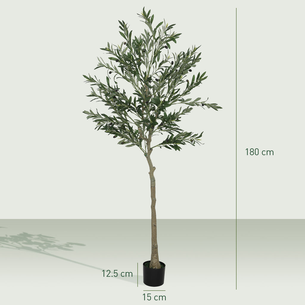 180cm Tall Artificial Olive Tree, artificial Tree with 900 Leaves and 40 Olives, Pot Included