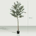 180cm Tall Artificial Olive Tree, artificial Tree with 900 Leaves and 40 Olives, Pot Included