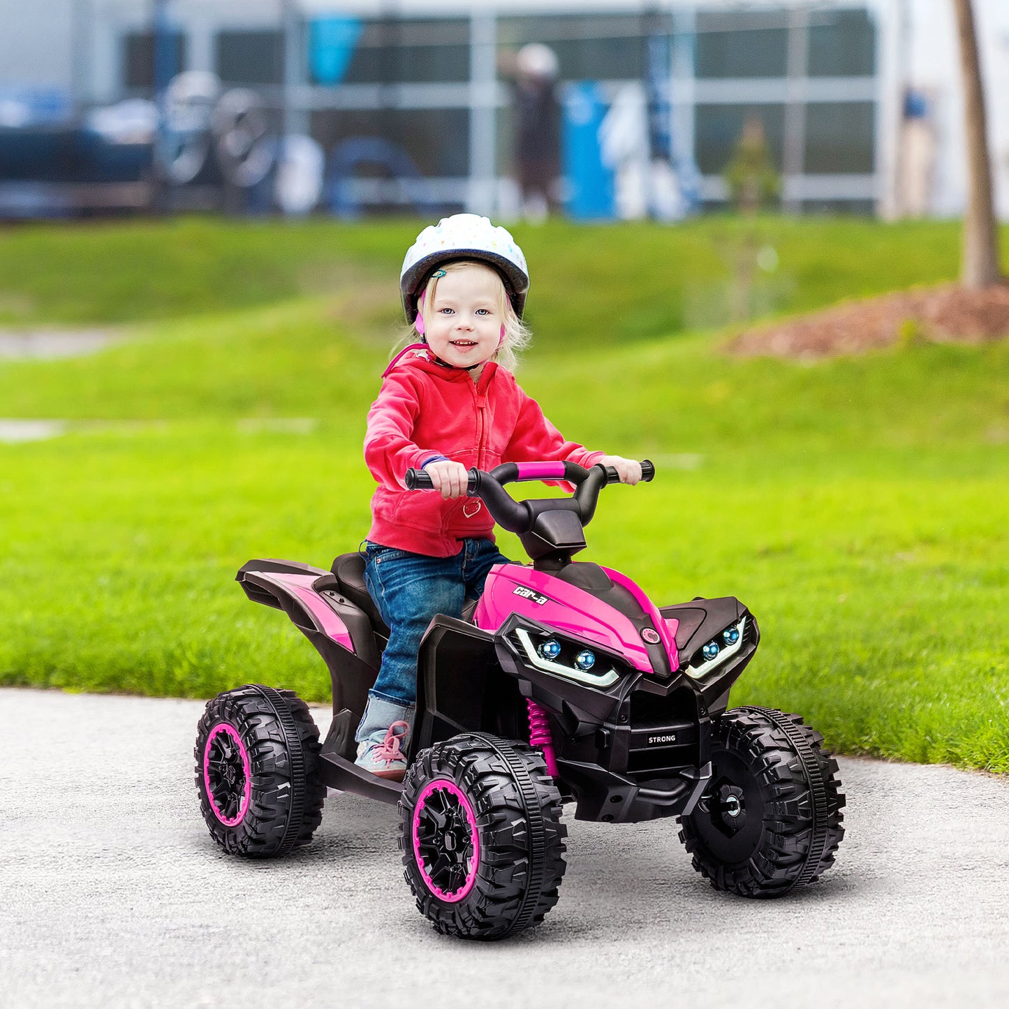 Electric Quad for Children 12V, 2 Speeds, Wide Wheels with Suspension and LED Headlights, Age 3-5 Years, Pink