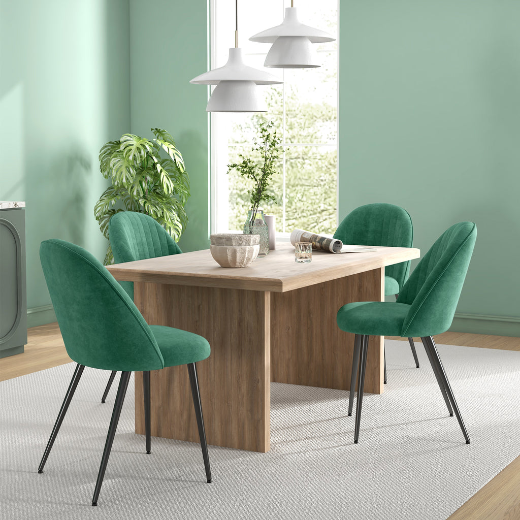 HOMCOM Set of 4 Modern Padded Chairs with Curved Back, in Velvet Effect Fabric and Steel, 50x52x83 cm, Green - Borgè
