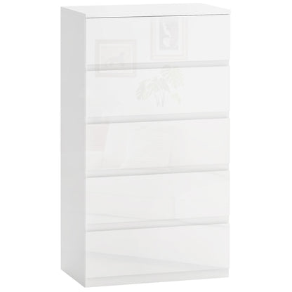 Modern 5-Drawer Anti-Tip Wooden Chest of Drawers, 55x33x100 cm, Glossy White