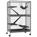 Rodent Cage with 4 Multi-Level Entrances and Hammock, Metal and PP, 80x52x128 cm, Silver and Grey