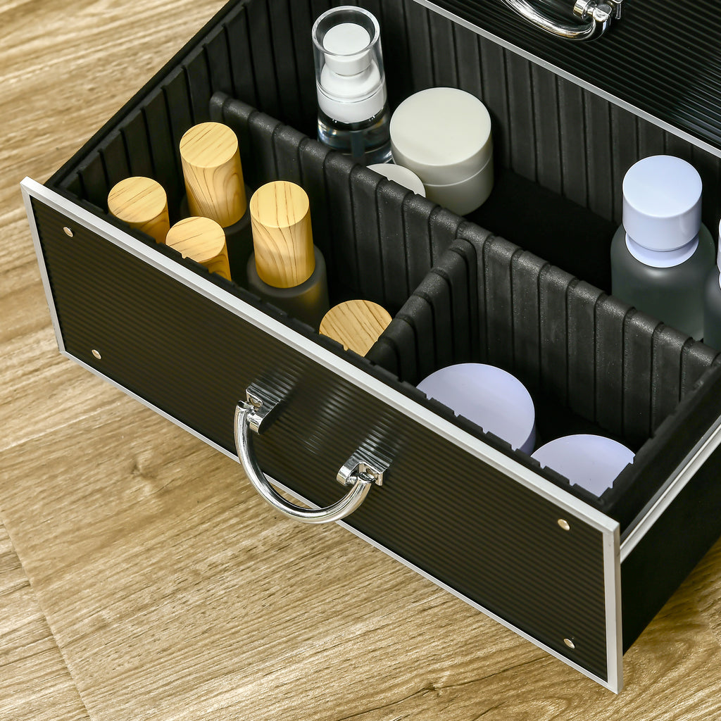 Professional Makeup Trolley Case, Lock with 2 Keys and Wheels, Black 36x23x52cm