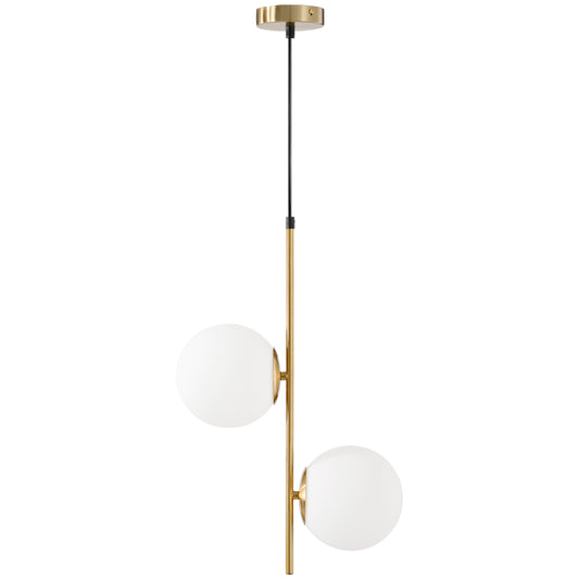 Pendant Lamp with 2 Glass Shades and Adjustable Cord, Metal, 32x15x51 cm, White and Gold