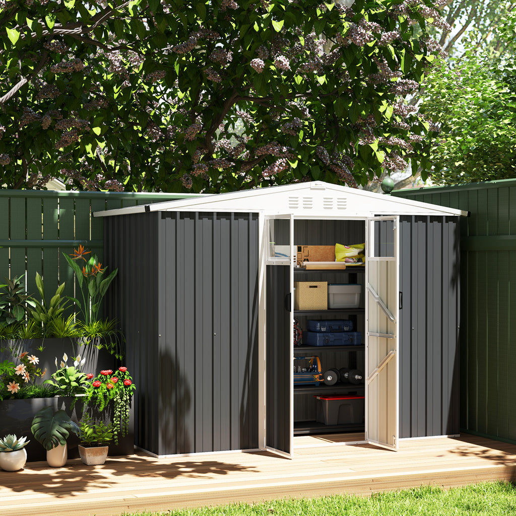 Garden Tool Shed in Galvanized Steel with 2 Doors, 246x117x180 cm, Dark Grey