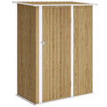 Outsunny Metal Tool Shed with Sloped Roof and Lockable Door, 142x86x189 cm, Wood Color