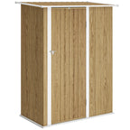 Outsunny Metal Tool Shed with Sloped Roof and Lockable Door, 142x86x189 cm, Wood Color