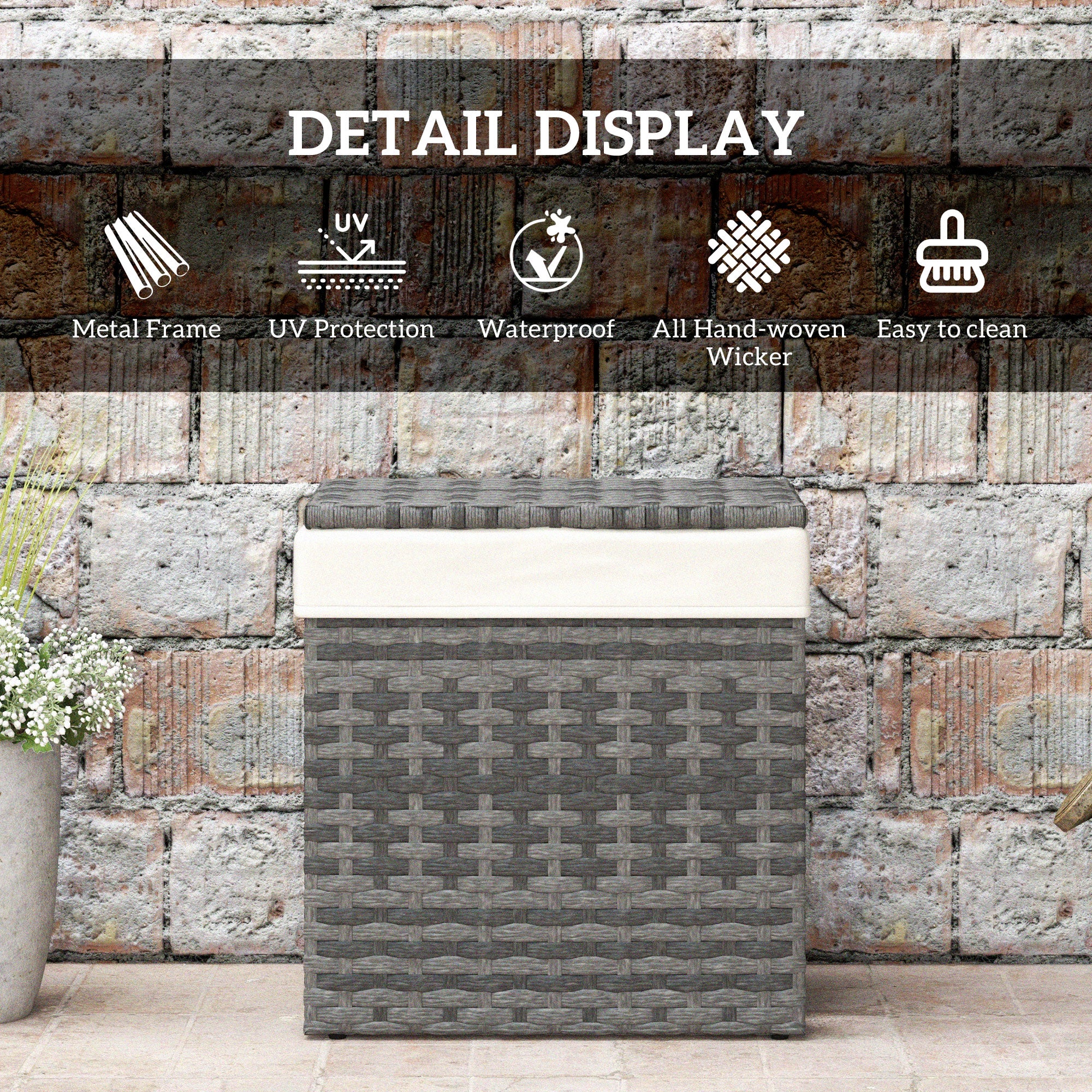 Outsunny basket garden container and house in rattan with internal fabric, 57x34x62cm, gray - Borgè