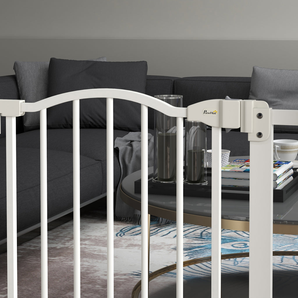 Extendable Dog Gate with 2 Locks and Self-Locking, Metal and Plastic, 74-87x78 cm, White