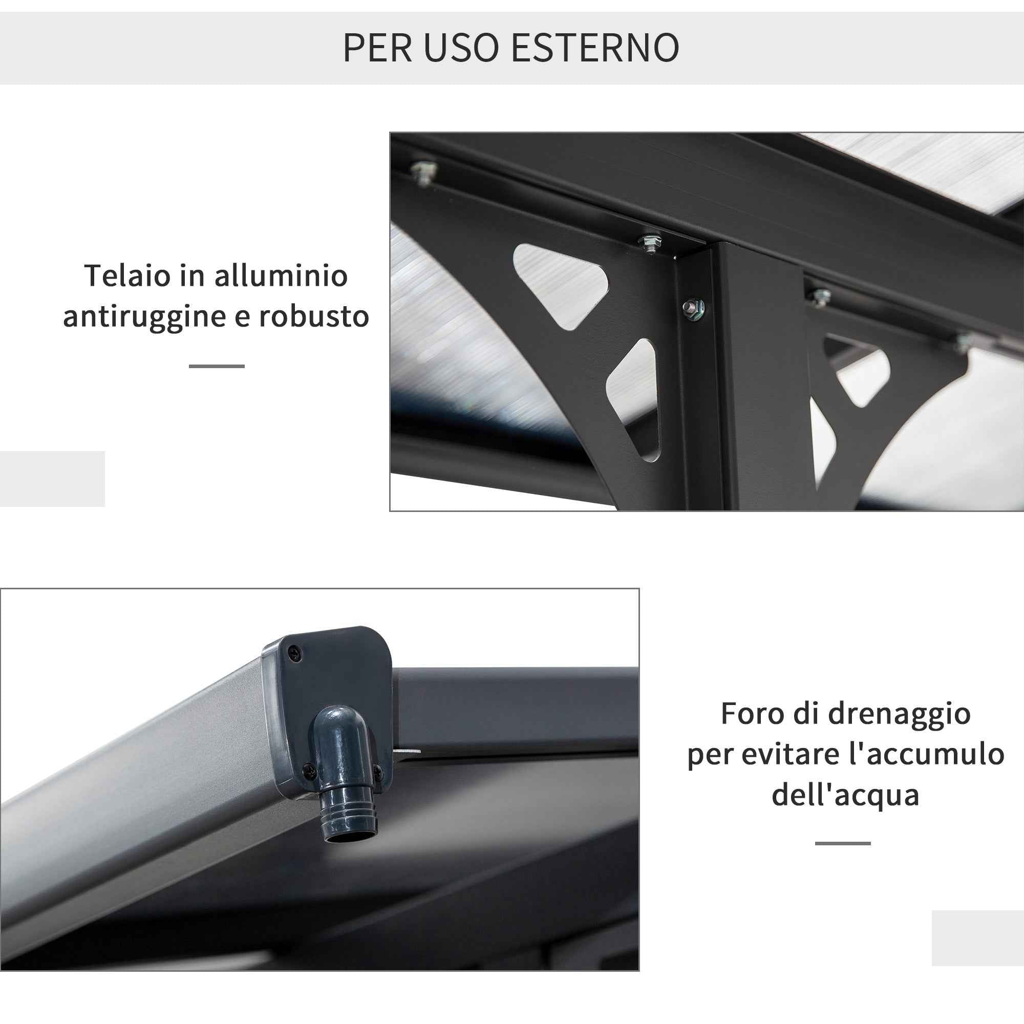 Outsunny 4.4x3m Adjustable Garden Pergola in Polycarbonate and Aluminum, Grey