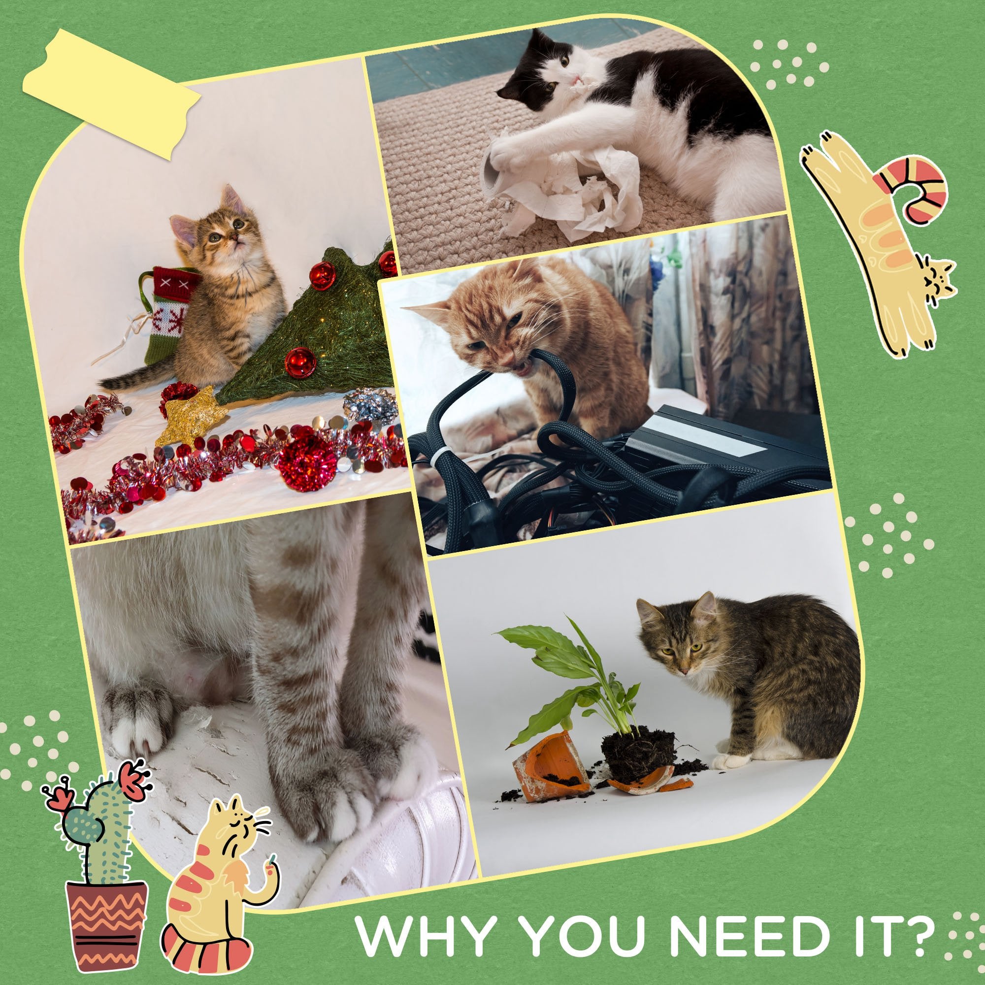 Cat Tree for cats with hammock, ball and Scratch Pole, 49x49x142cm, green - Borgè