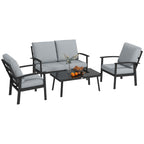 DULA | 4 Piece Garden Set with 2 Armchairs, 2 Seater Sofa and Coffee Table, in Aluminum and Fiber, Charcoal Gray