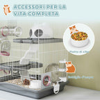 PawHut 3-Tier 14-Tube Hamster Cage with House, Ramp, and Accessories, Metal and Plastic, 45x30x45 cm, Grey
