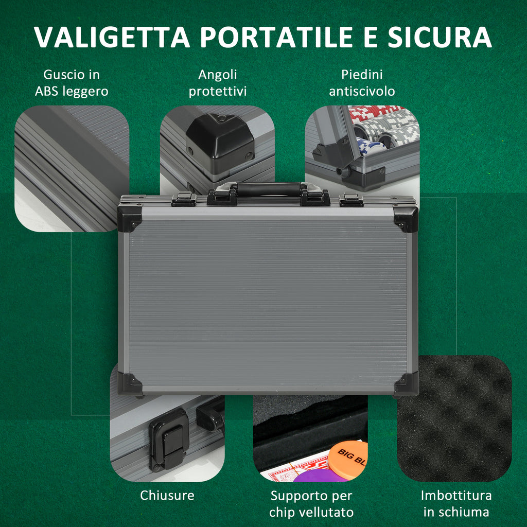 10 Player Poker Set with 400 Chips, 2 Decks of Cards, 5 Dice, Mat and Grey Case