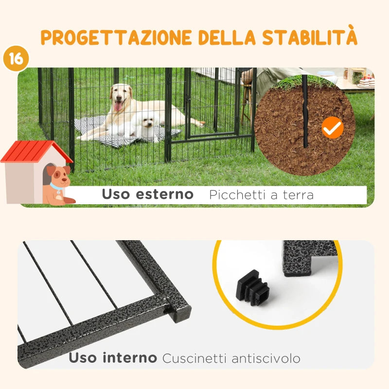 Dog and Puppy Playpen with 16 Modular Panels and 2 Entrances, 80x1.5x60cm