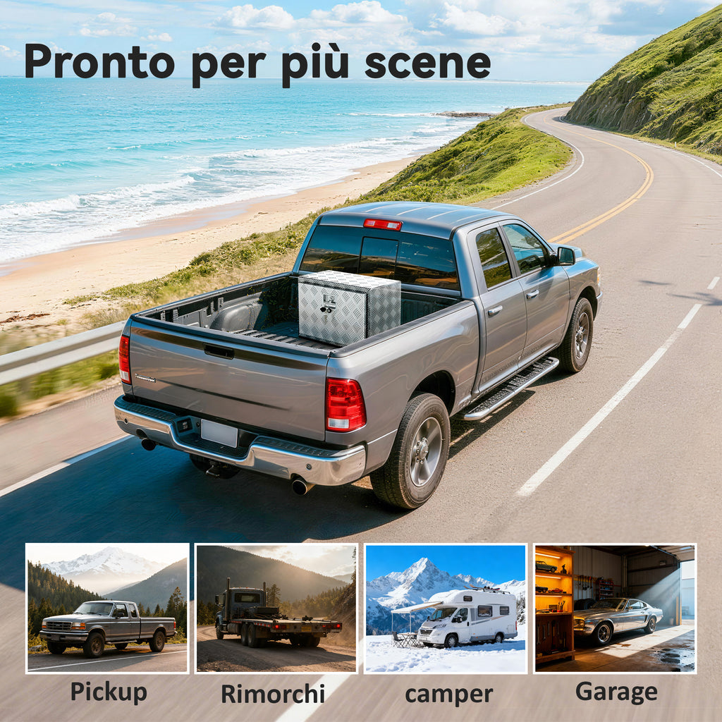 HOMCOM 76L Aluminum Tool Box with Lock, 2 Keys and Side Handle, 60.9x35.5x40.6 cm, Silver