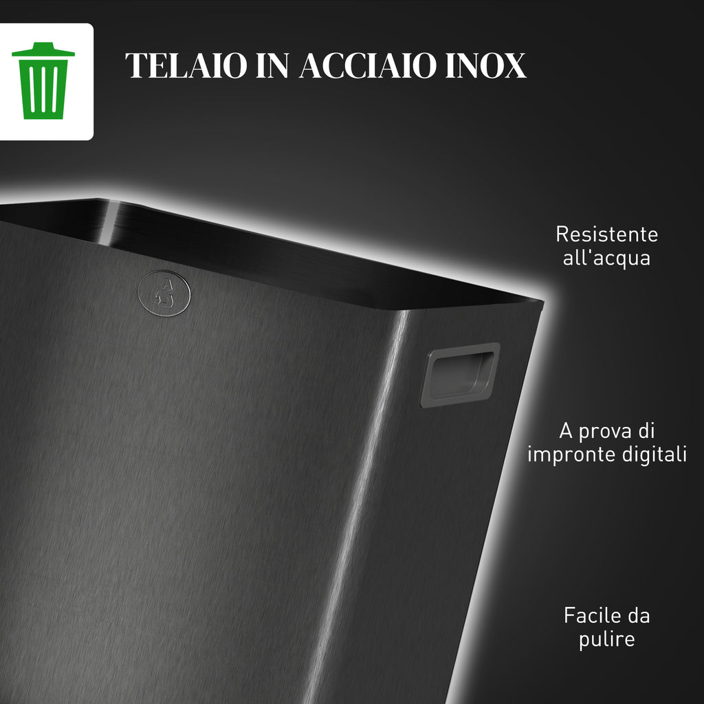 15L 2-Section Rubbish Bin with Silent Closure, Stainless Steel and PP, 41.7 x 36.6 x 43.2 cm, Black
