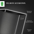 15L 2-Section Rubbish Bin with Silent Closure, Stainless Steel and PP, 41.7 x 36.6 x 43.2 cm, Black