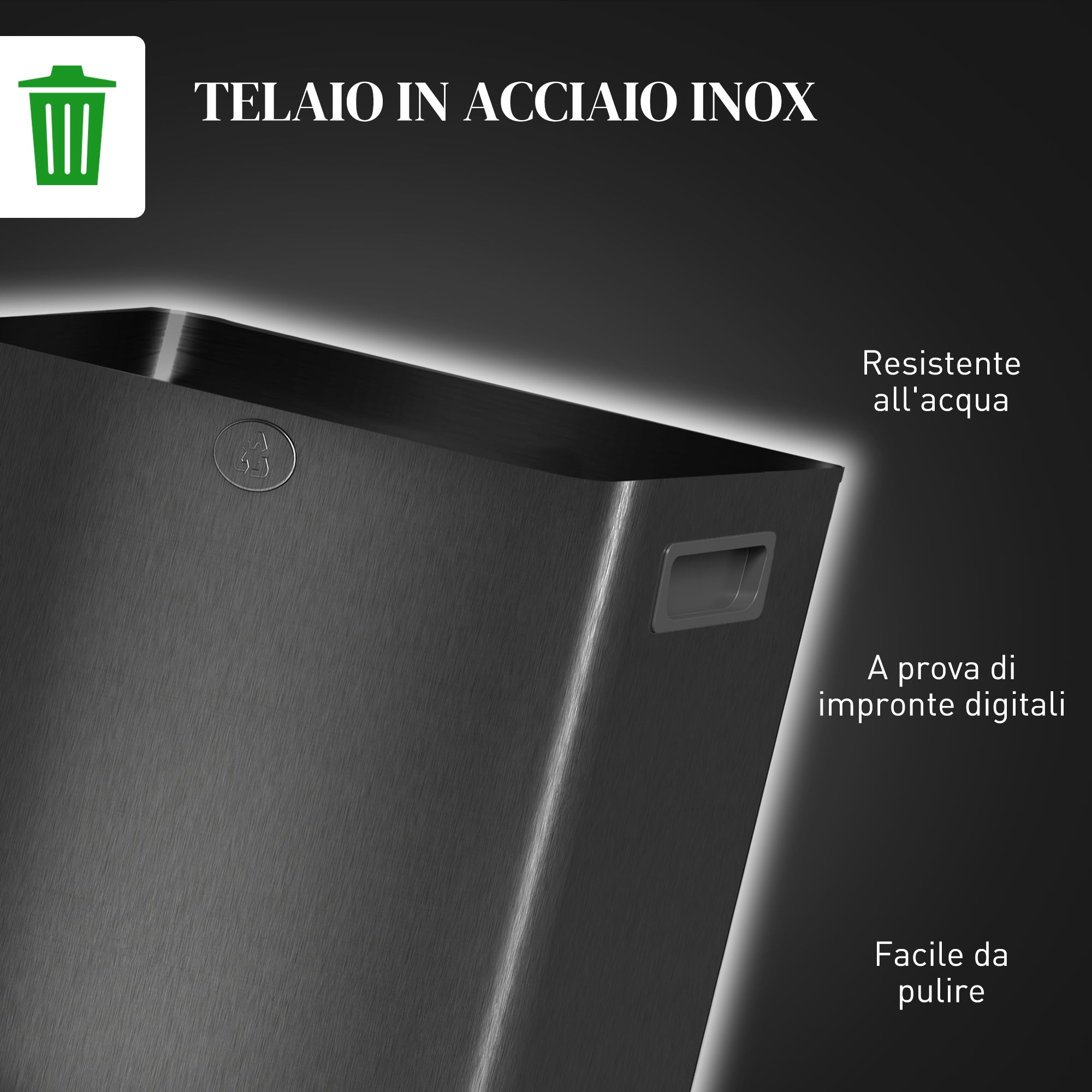 15L 2-Section Rubbish Bin with Silent Closure, Stainless Steel and PP, 41.7 x 36.6 x 43.2 cm, Black