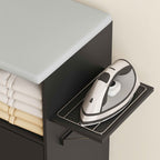 HOMCOM Ironing Board with Linen-Effect Top, 3 Cube Shelves and Rail, 127x42.5x99 cm, Black