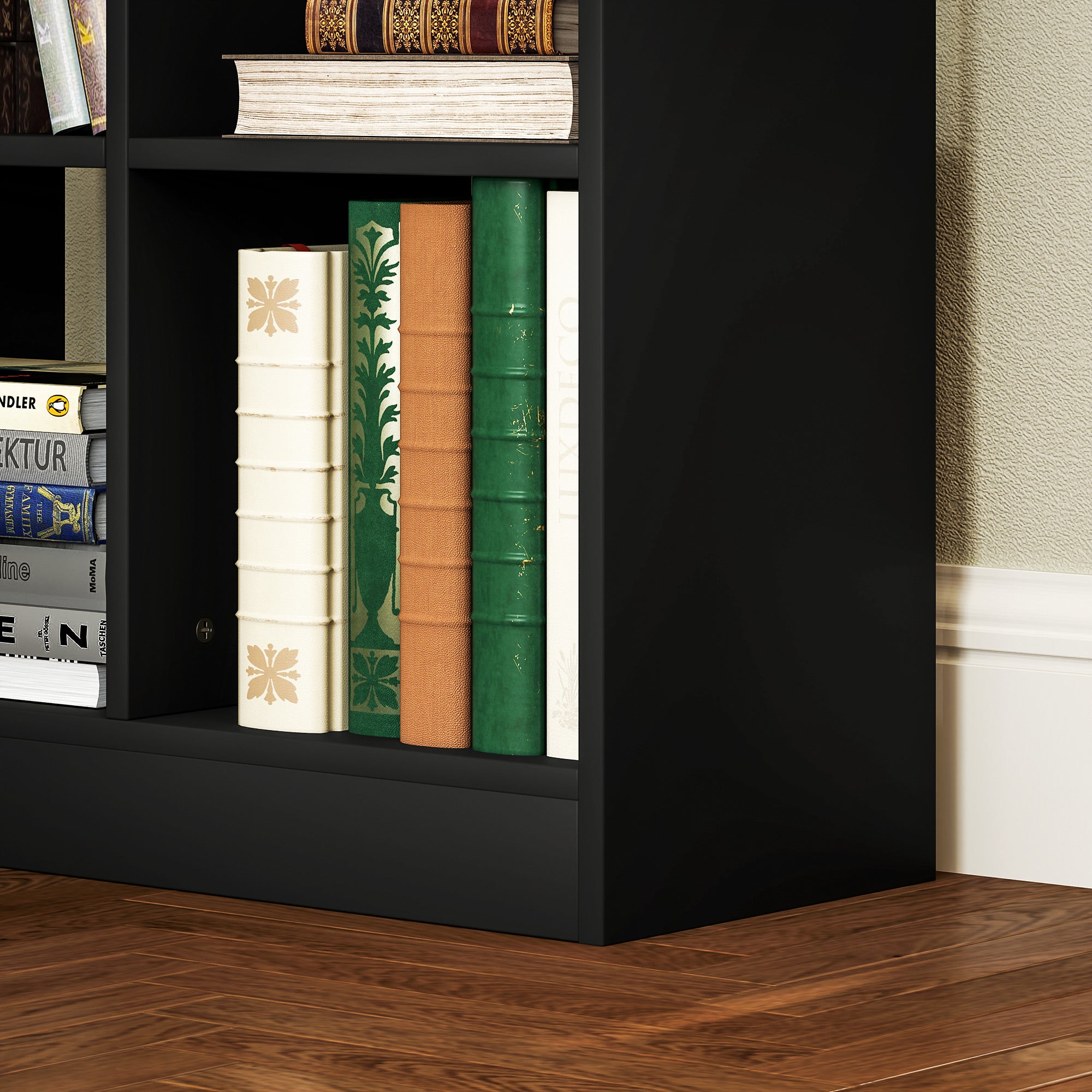 Modern Wooden Bookcase with Central Drawer and Anti-Tip Kit, 60x26x158 cm, Black