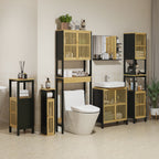 Bathroom Cabinet with Open Shelf and Cabinet, in Bamboo and MDF, 18x18x75 cm, Black and Wood color