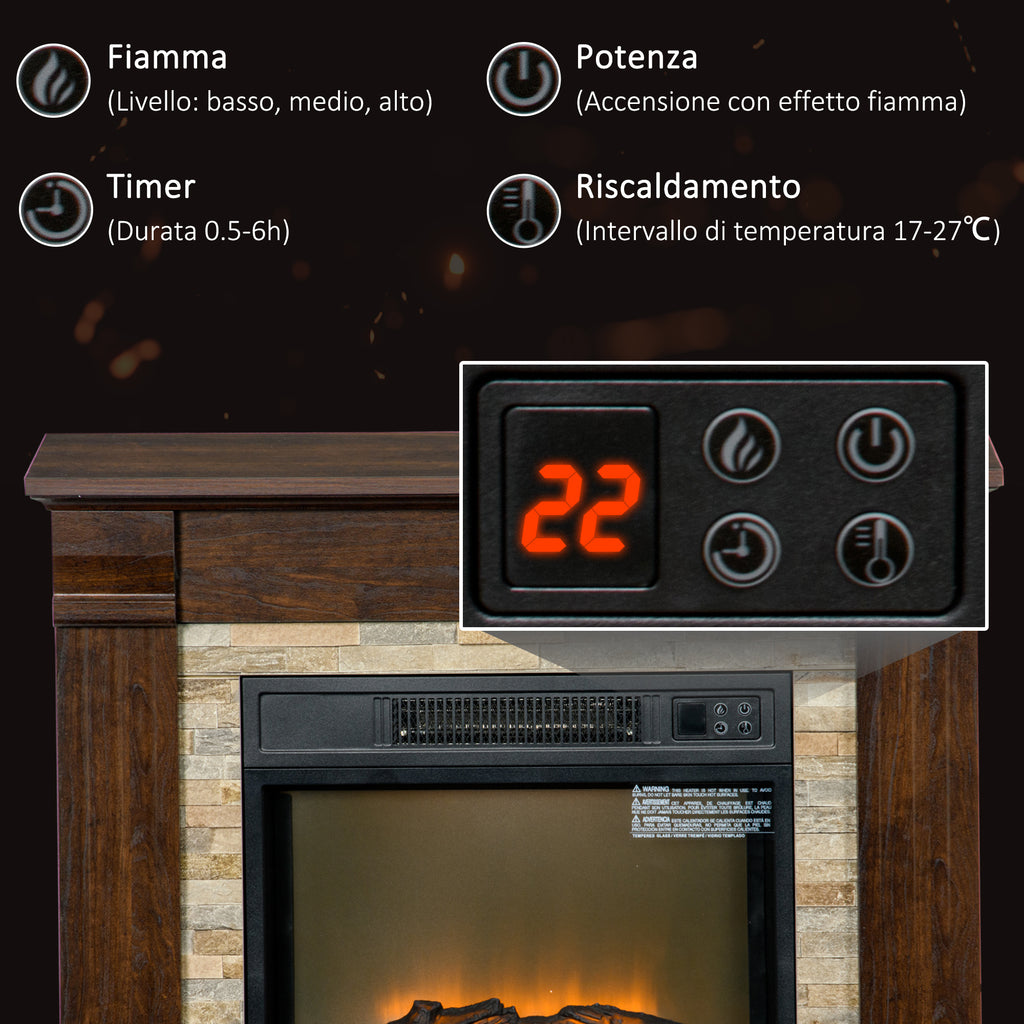 Built-in Electric Fireplace with Timer, Adjustable Flame and Temperature, 80x21.6x67.8 cm, Brown