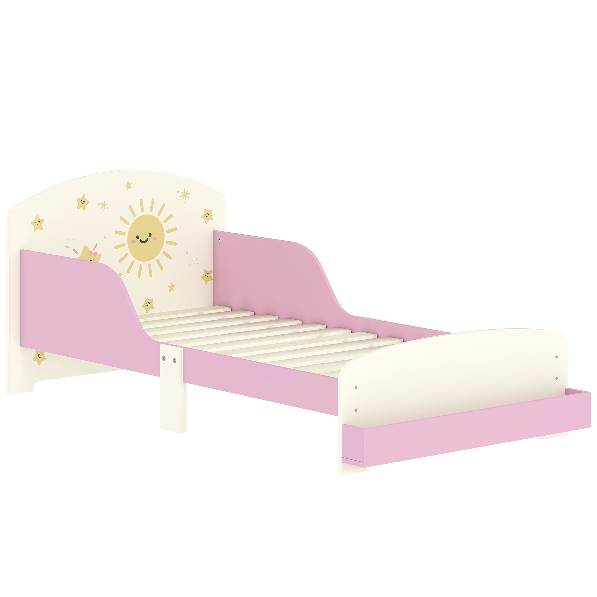 Children's Bed for 3-8 Years Old, Low, Wooden, with Storage Space and Side Rails, 150x77x60 cm, Pink