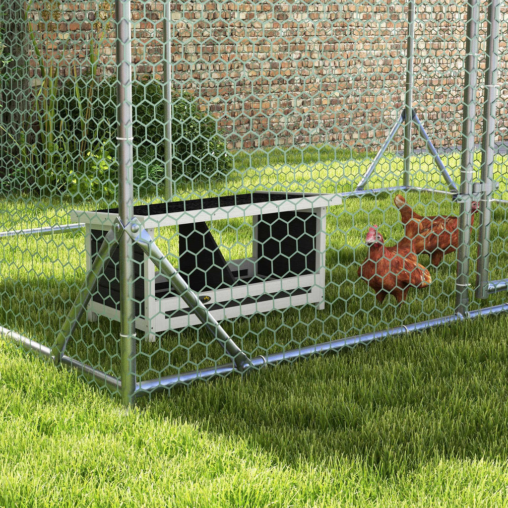 2-Panel Chicken Coop with Raised Base and Roof, Wood and Bitumen, 66x37x34 cm, Grey White and Black