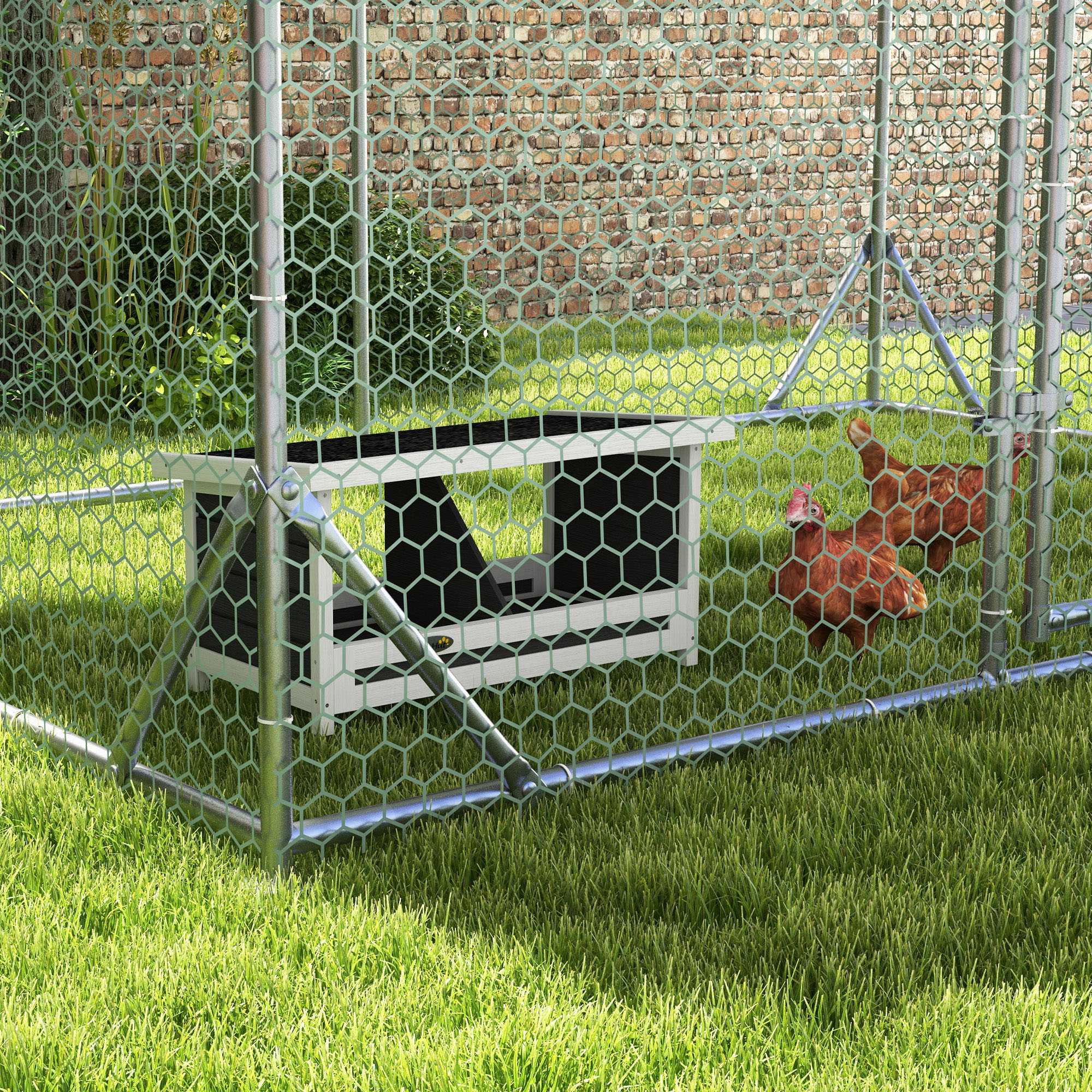 2-Panel Chicken Coop with Raised Base and Roof, Wood and Bitumen, 66x37x34 cm, Grey White and Black