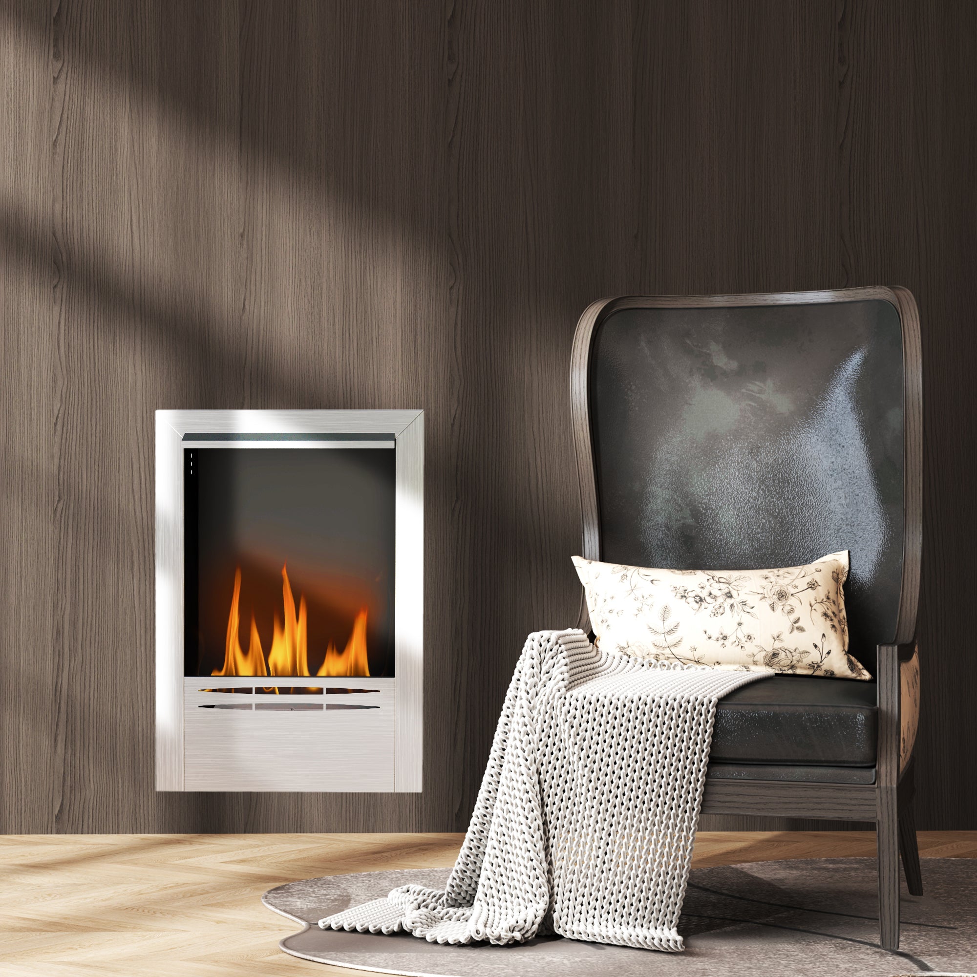 Built-in Bioethanol Fireplace in Steel, 0.9L Capacity and 3.3 Hours Duration, 48x18x59 cm, Silver
