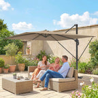 Outsunny 3x3m Off-Center Garden Umbrella with Cross Base and Cover, Aluminum, Khaki